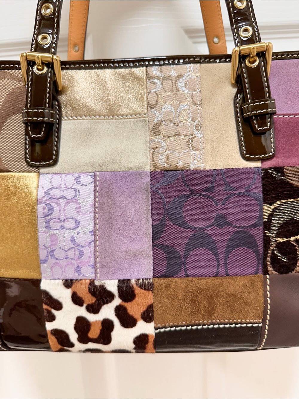 Coach Holiday Patchwork Tote Haircalf Suede Y2K Bag - Picture 15 of 17